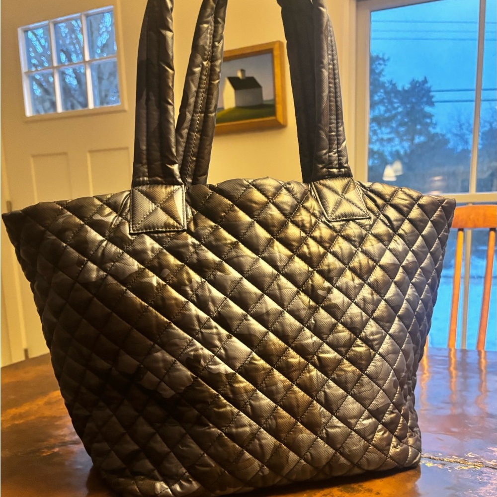 MZ Wallace x Lingua Franca Black/Blue Camo Quilted Tote Bag - Picture 3 of 5